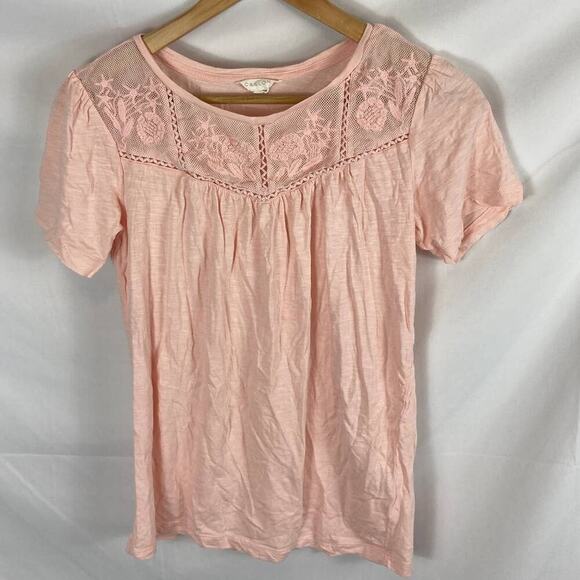 Caslon Embroidered Yoke Tee In Pink Bride size xs - Picture 2 of 7